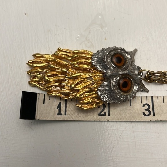 Vintage Hinged Owl necklace with glass eyes 24” chain - Picture 6 of 6